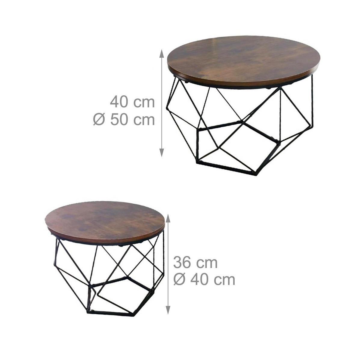 2-DIELNA sada stolíkov - viacfarebná, kov/kompozitné drevo (50/50/40cm) - Relaxdays