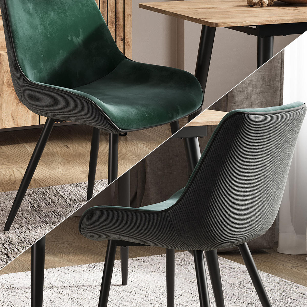ESSZIMMERSTUHL Eleganza Grün 2er Set - Dunkelgrün, Metall (53.5/85/59cm) - Vicco
