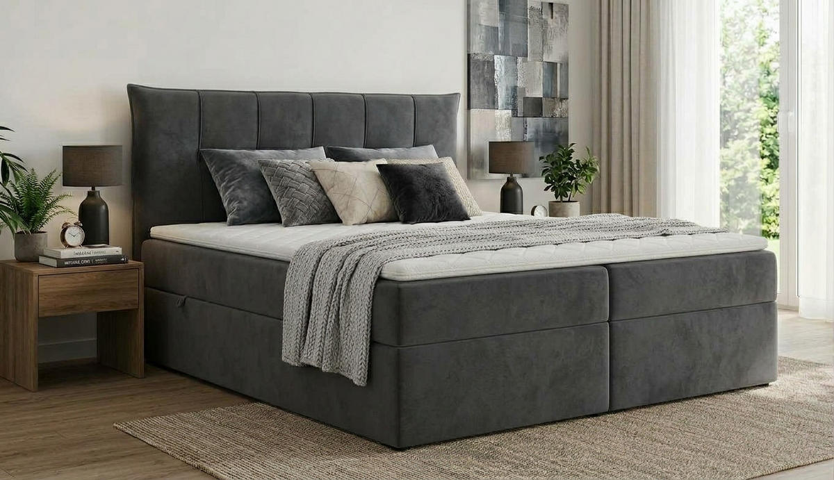 BOXSPRINGBETT PREMIUM 10, 120 x 200 cm, Bettkasten, H4, grau - Grau, Textil (120/200cm) - Labett