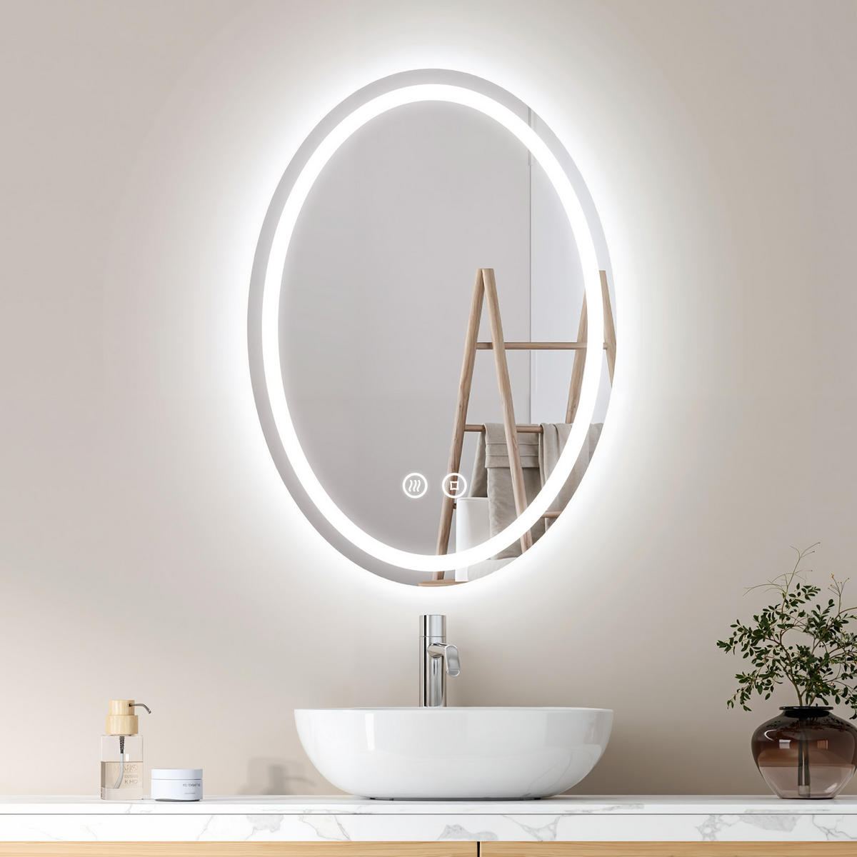 BADSPIEGEL mit LED-Beleuchtung Oval 70/50/3 cm - Transparent, Glas (50/70/3cm) - EMKE