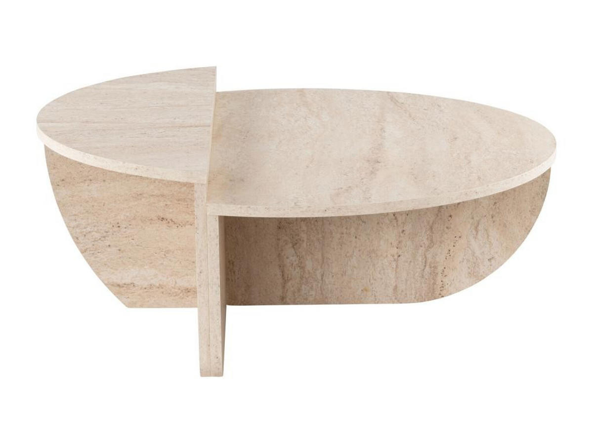 COUCHTISCH 2-teilig - Travertin-Optik - Beige- ALOEVA - Beige, Holz (90/60/30cm) - Vente-Unique