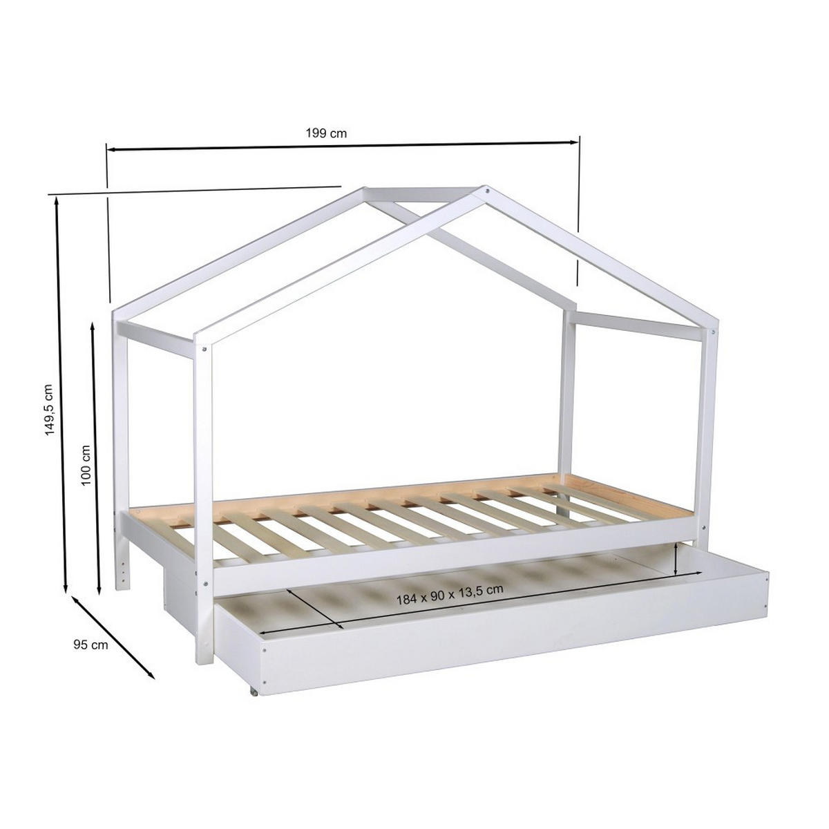 HAUSBETT KOALA MIT SCHUBLADE/ Kinderbett 90x190 - Weiß - Weiß, Holz (90/190cm) - Weber Industries