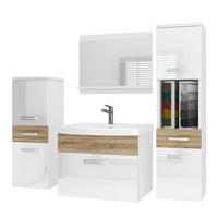 BADMÖBEL Badezimmer SET PRI PM5, Weiß/Sonoma Eiche Hochglanz, 120 cm - Weiß/Sonoma Eiche, Holz (38.7/113.5/120cm) - B BELINI GROUP