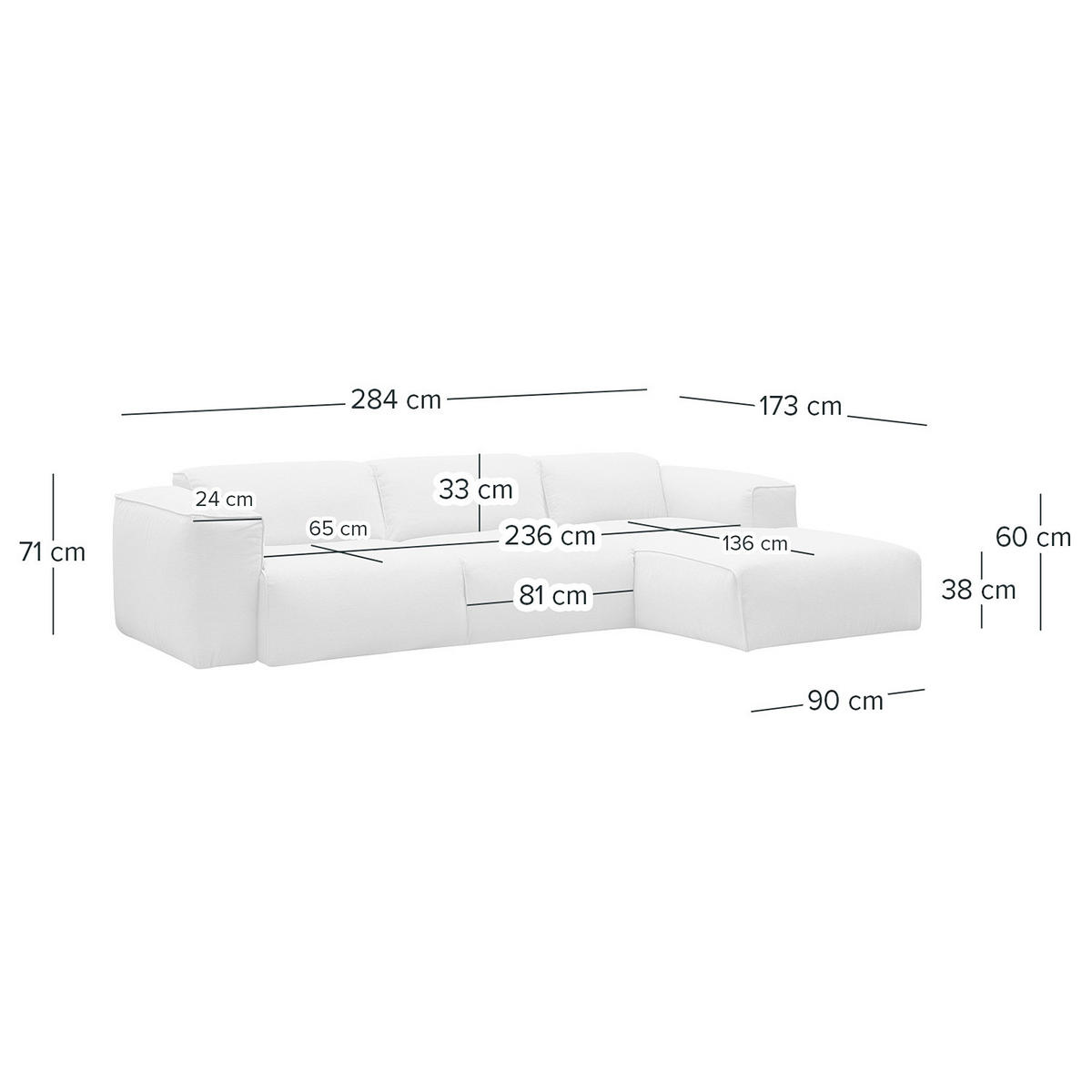 3-SITZER ECKSOFA mit Longchair - Hellgrau/Schwarz, Kunststoff/Textil (284/173cm) - home24