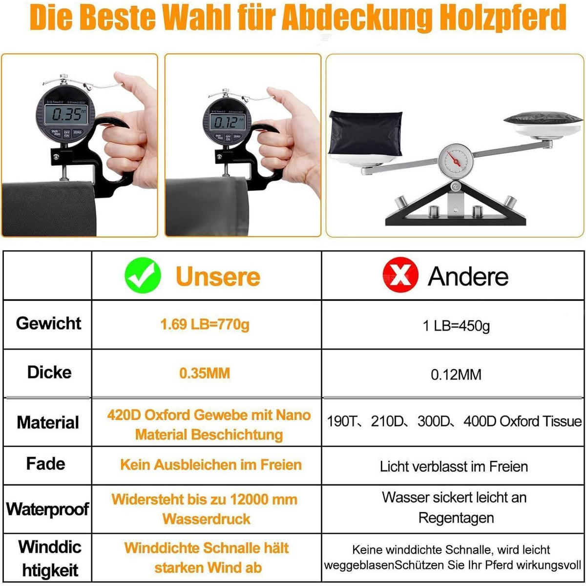 ABDECKUNG Holzpferd 160 x 110 x 70 cm Wasserdicht UV-Beständig - Schwarz, Textil (70/110/160cm)