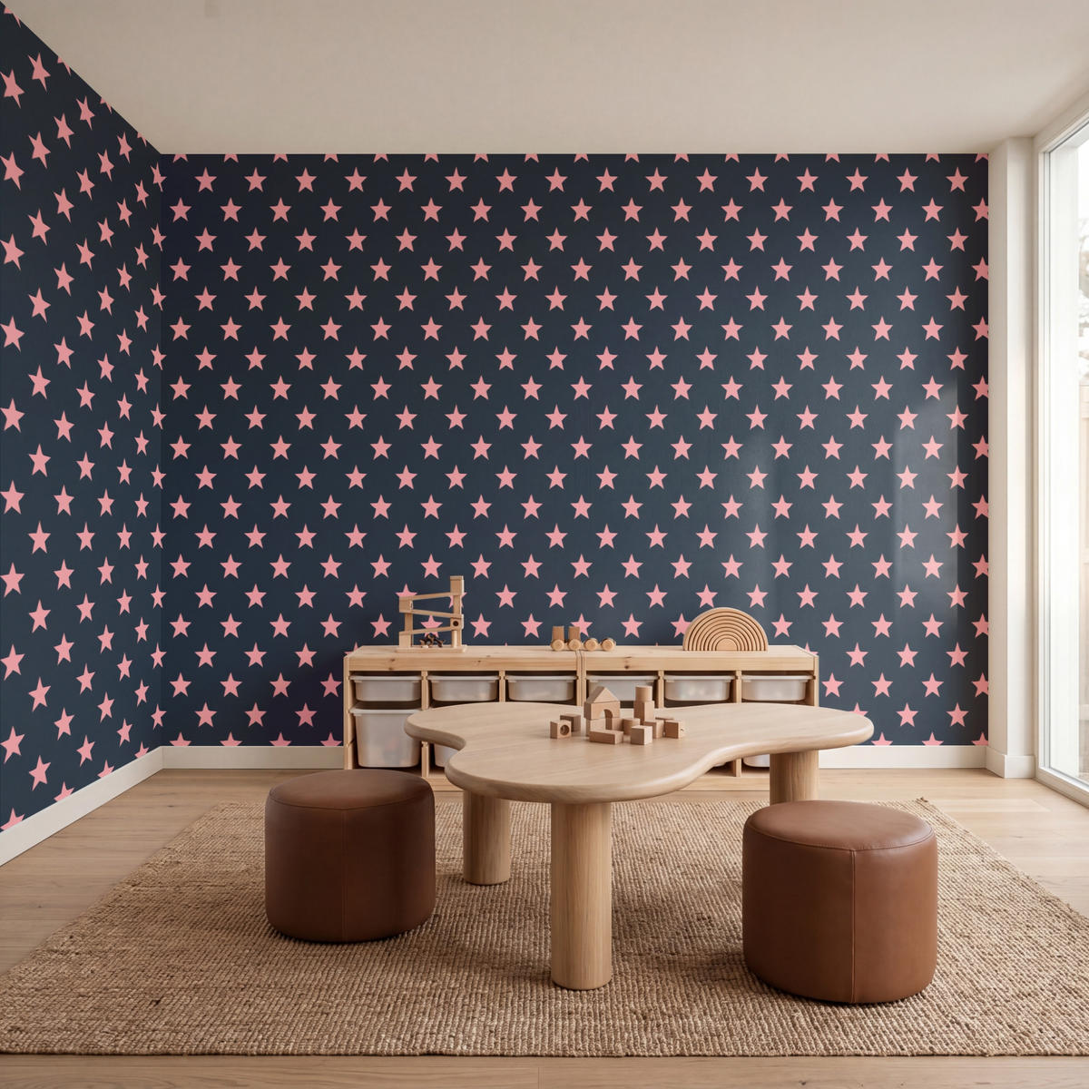 KINDERTAPETE - Muster - Sterne - Rosa - 450x200 cm - Anthrazit, Papier (450/200cm) - OnlyWow