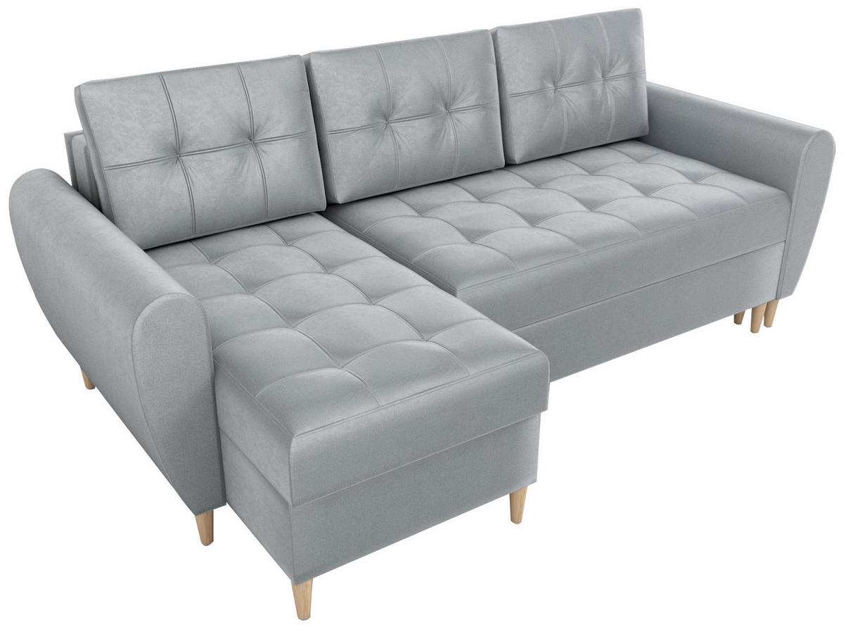 ECKSOFA Henry mit Schlaffunktion Grau Samtstoff - Hellgrau, Textil (232/141cm) - Bromarkt