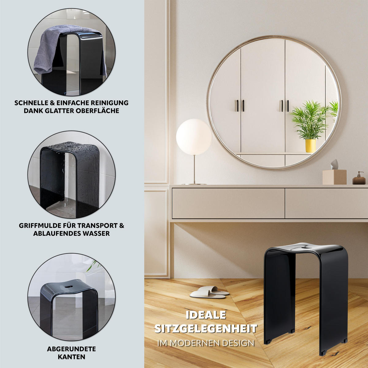 DUSCHHOCKER, schwarz, Kunststoff - Schwarz Hochglanz, Kunststoff (32/48.5/27cm) - bremermann