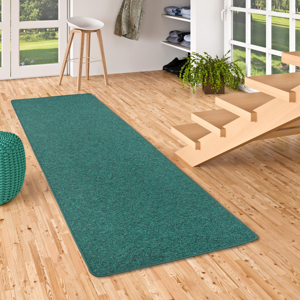 FEINSCHLINGEN VELOUR LÄUFER TEPPICH STRONG - Petrol, Textil (100/300cm) - Snapstyle