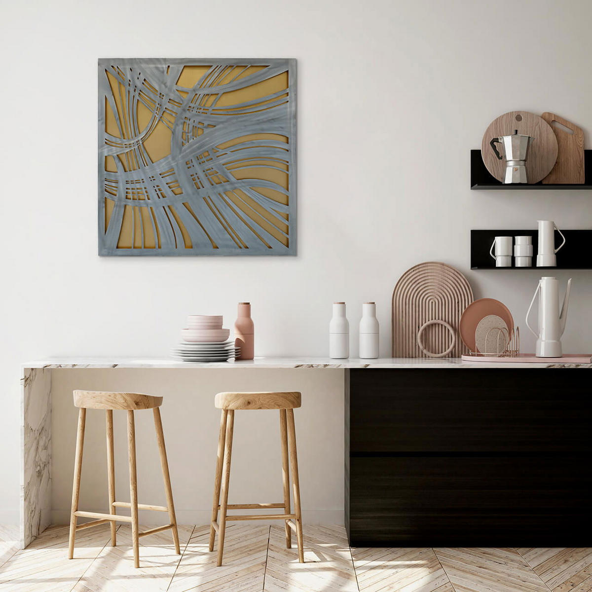 METALLBILD Gold 80/80 cm - Silberfarben/Goldfarben, Metall (3/80cm) - KUNSTLOFT