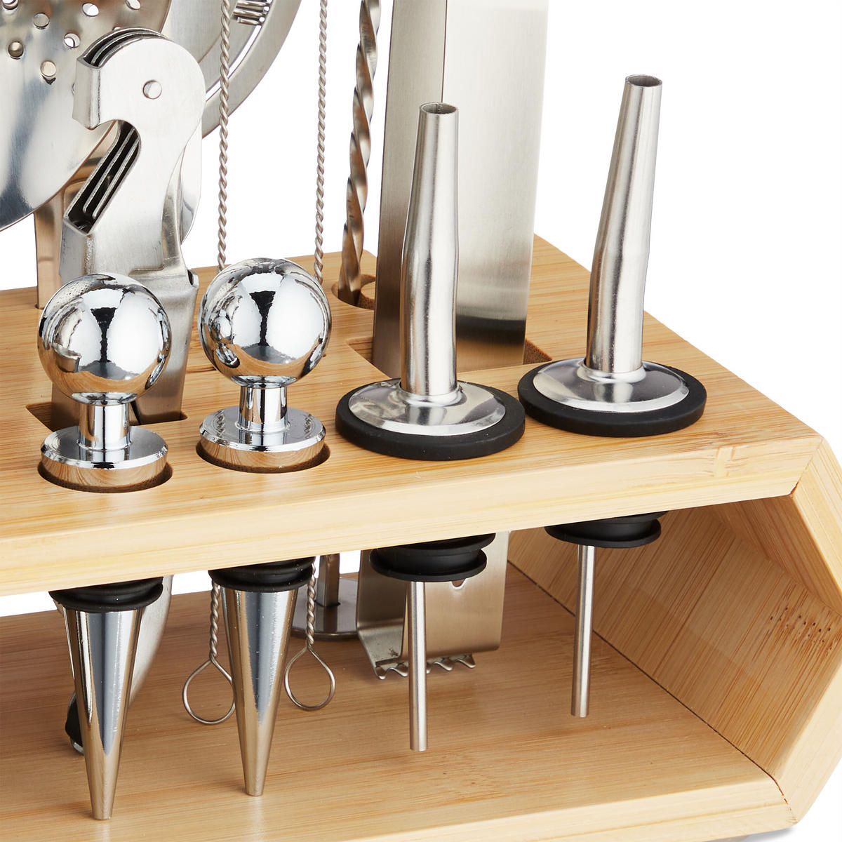 KOKTAILOVÁ súprava - strieborná, kov/drevo (32/26/10.5cm) - Relaxdays