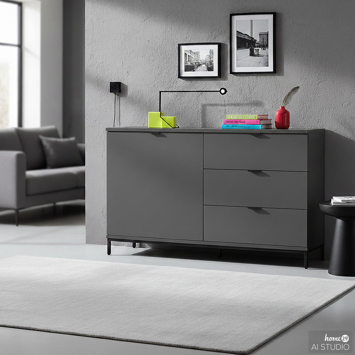 KOMMODE - Metall / MDF - 120 cm - Dunkelgrau/Schwarz, Holzwerkstoff/Metall (120/74/40cm) - home24