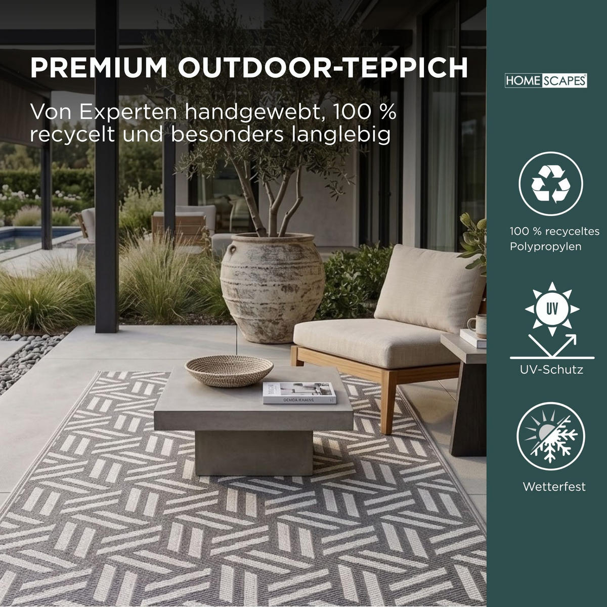 OUTDOORTEPPICH Luna geometrisch gemustert 150/240 cm - Grau, Kunststoff (150/240cm) - Homescapes