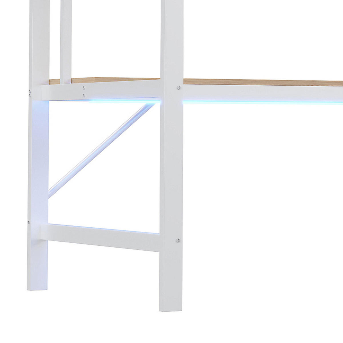 HOCHBETT 90/200 cm in Weiß mit LED-Beleuchtung, Schreibtisch und Regal - Weiß, Metall (90/200cm) - Flora Grace