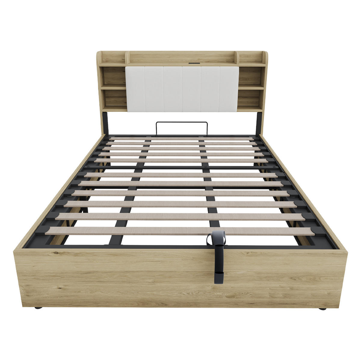 POLSTERBETT 180/200 cm Holzfarbe mit Stauraum, Ausgestattet mit USB und Tape-C-Steckdose - Naturfarben, Holz (180/200cm) - Oxeza