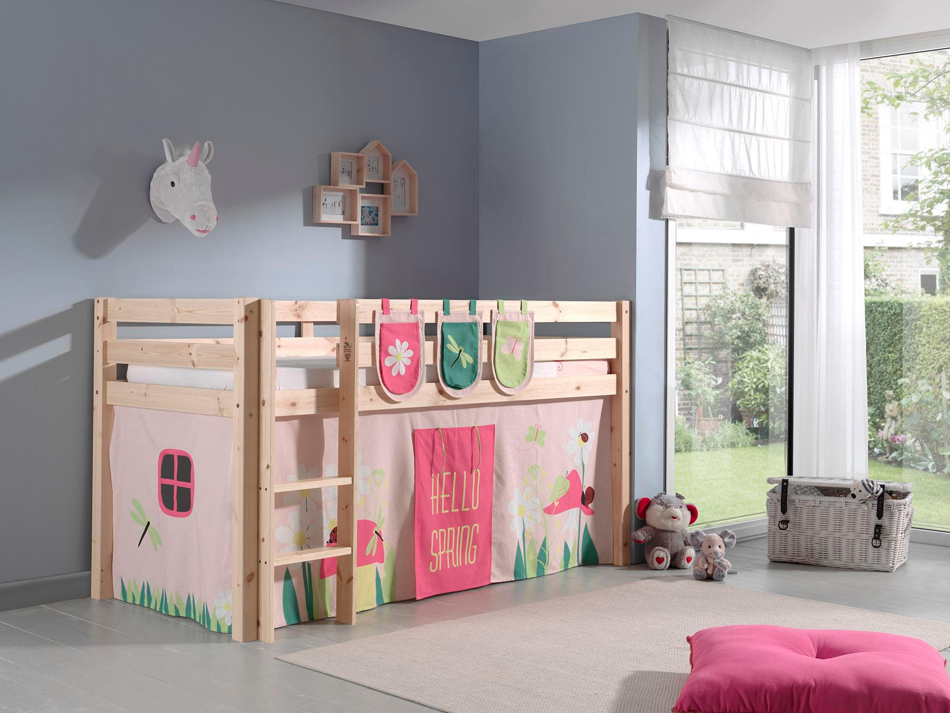 KINDERBETT Karolina 210x114x106 Massivholz Natur Textilset Spring 3 - Hellrosa/Kieferfarben, Holz (90/200cm) - 58aufmkessel