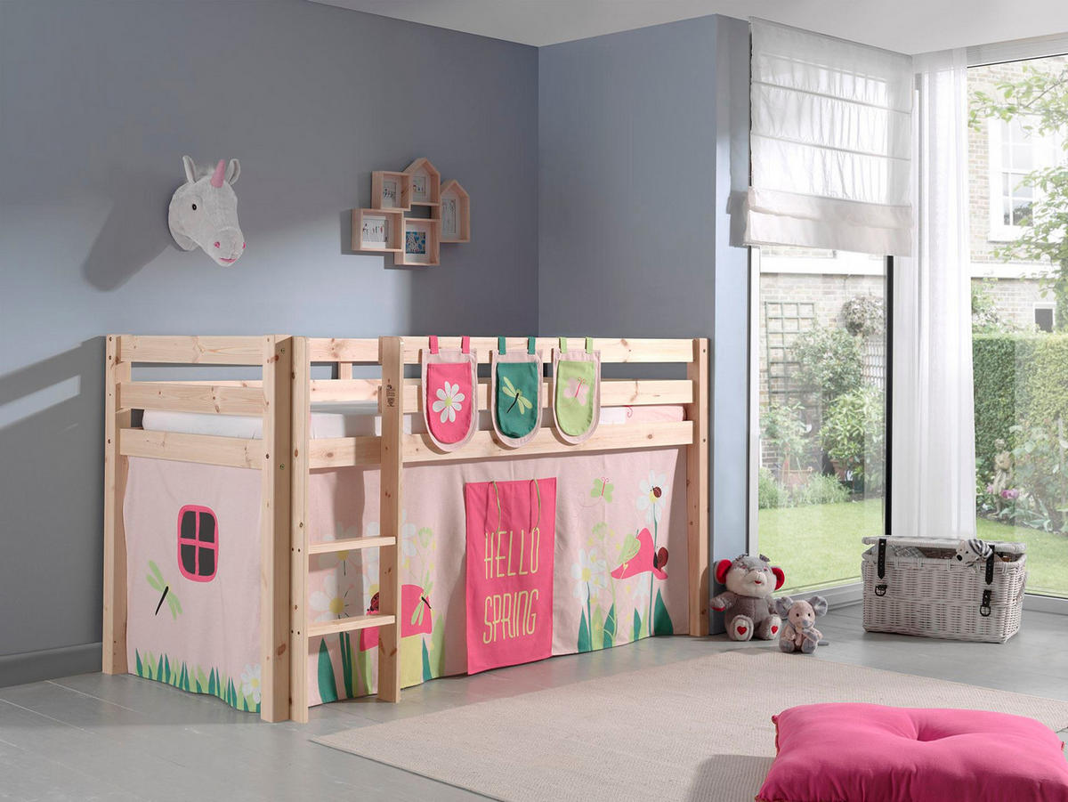 KINDERBETT Karolina 210x114x106 Massivholz Natur Textilset Spring 3 - Hellrosa/Kieferfarben, Holz (90/200cm) - 58aufmkessel