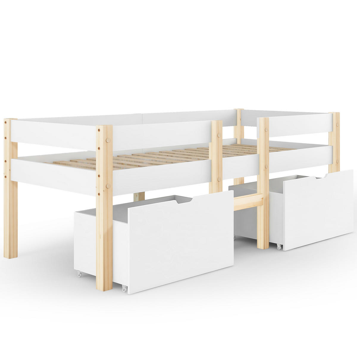 KINDERBETT 90/190 cm aus Kiefer massiv mit Schubladen und Rausfallschutz - Weiß, Holz (90/190cm) - Flora Grace
