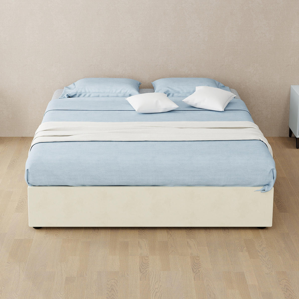 POLSTERBETT 140/200 cm in Beige Stoff mit Kopfteil - Beige, Holzwerkstoff/Textil (140/200cm) - STILVORA