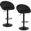 BARHOCKER 2er Set mit Rückenlehne, Samt, Schwarz - Schwarz, Textil/Metall (53/83/45cm) - Woltu
