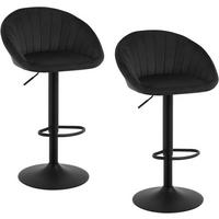 BARHOCKER 2er Set mit Rückenlehne, Samt, Schwarz - Schwarz, Textil/Metall (53/83/45cm) - Woltu