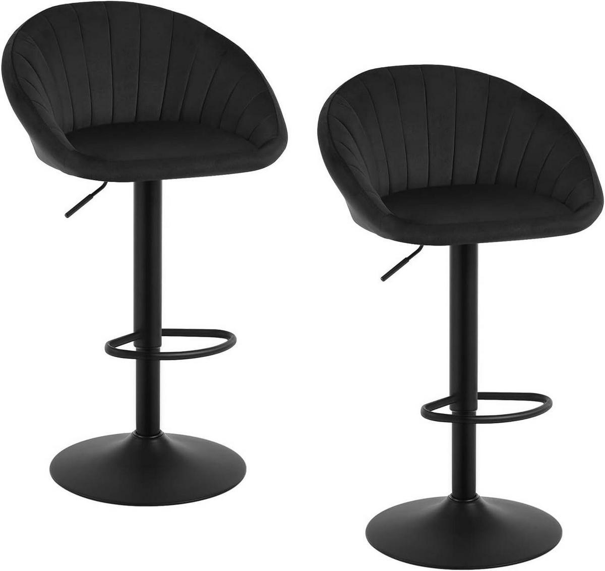 BARHOCKER 2er Set mit Rückenlehne, Samt, Schwarz - Schwarz, Textil/Metall (53/83/45cm) - Woltu