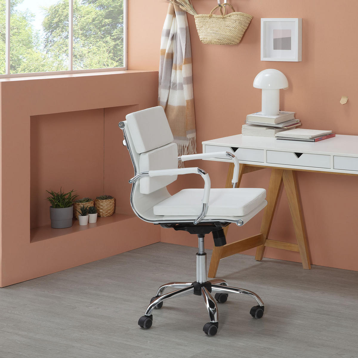 SCAUN rotativ Fenix cu funcție de pat, alb - alb, blană (63/95/55cm) - VS Venta-stock