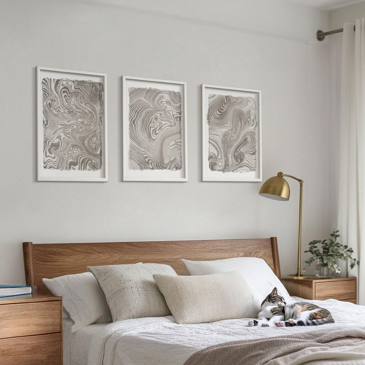 BILDER SET 3er Set - 40x60 cm Weißer Rahmen - Moderne Formen Malerei - Weiß, Kunststoff (40/60cm) - TULUP