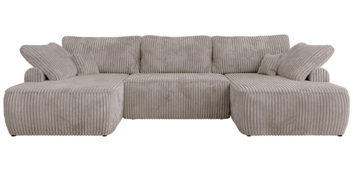 WOHNLANDSCHAFT CUBO U Hellbraun Cord - Hellbraun/Schwarz, Kunststoff/Textil (370/100/187cm) - MKS