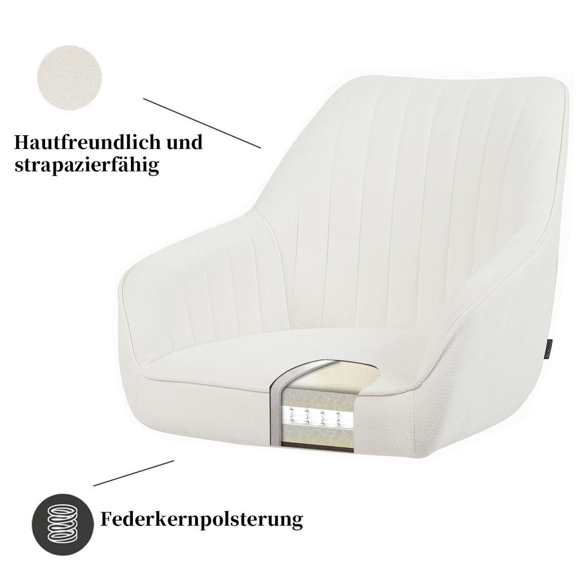 ARMLEHNSTUHL ARVIT - Schwarz/Weiß, Textil/Metall (58/87/61cm) - B&D Home