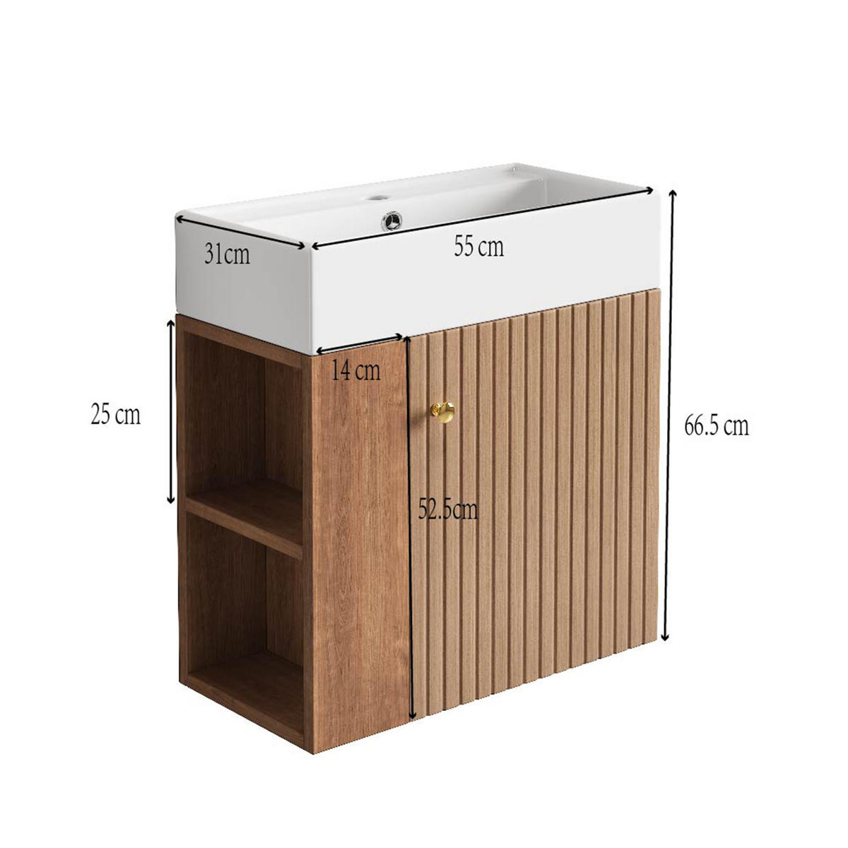 BADMÖBEL Set 55 cm Braun, hängender Waschtischunterschrank mit Waschbecken - Braun, Holz/Keramik (31/66/55cm) - PARAFTA HOME