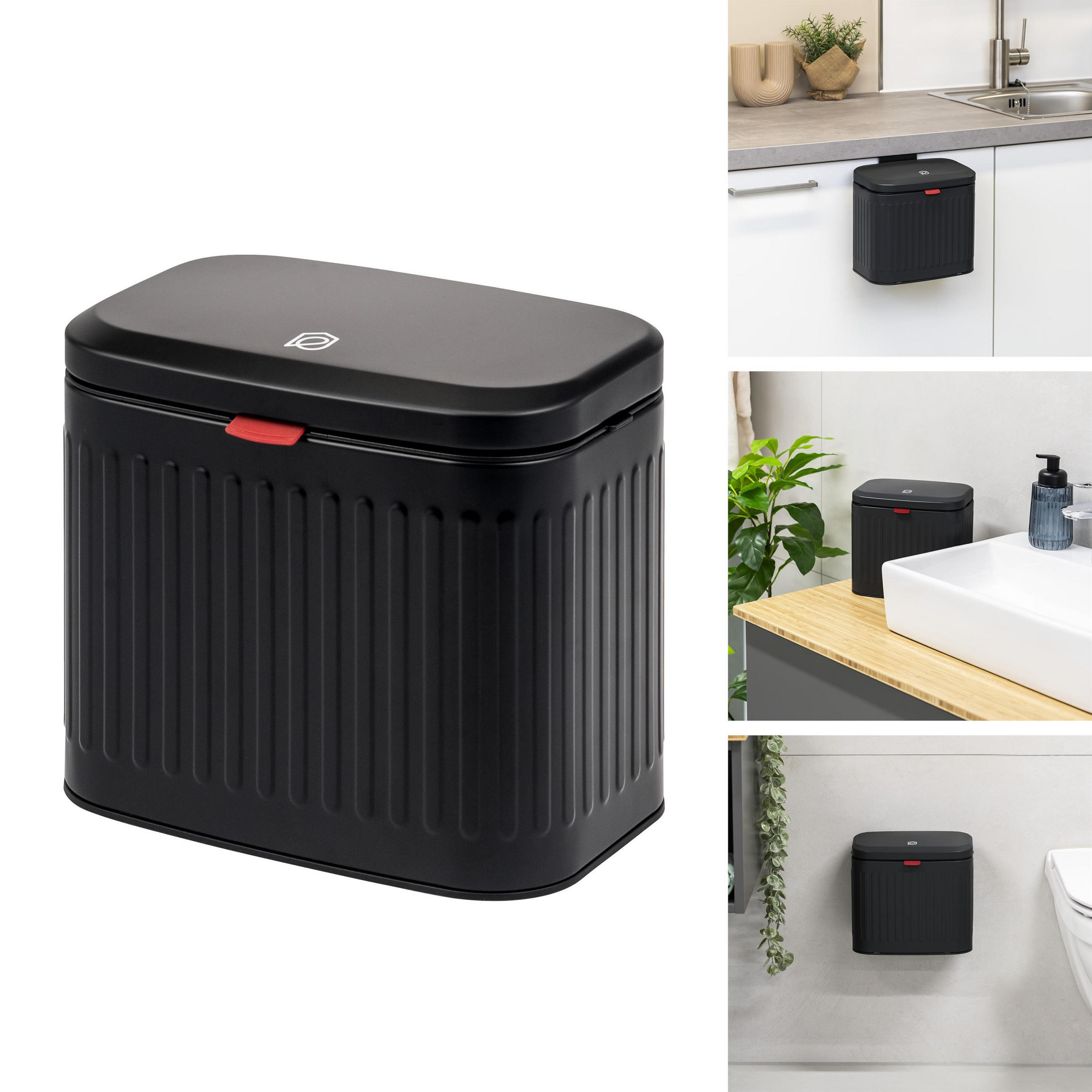 ABFALLEIMER 3 Liter, schwarz - Schwarz, Metall (22.5/20/16.5cm) - eluno