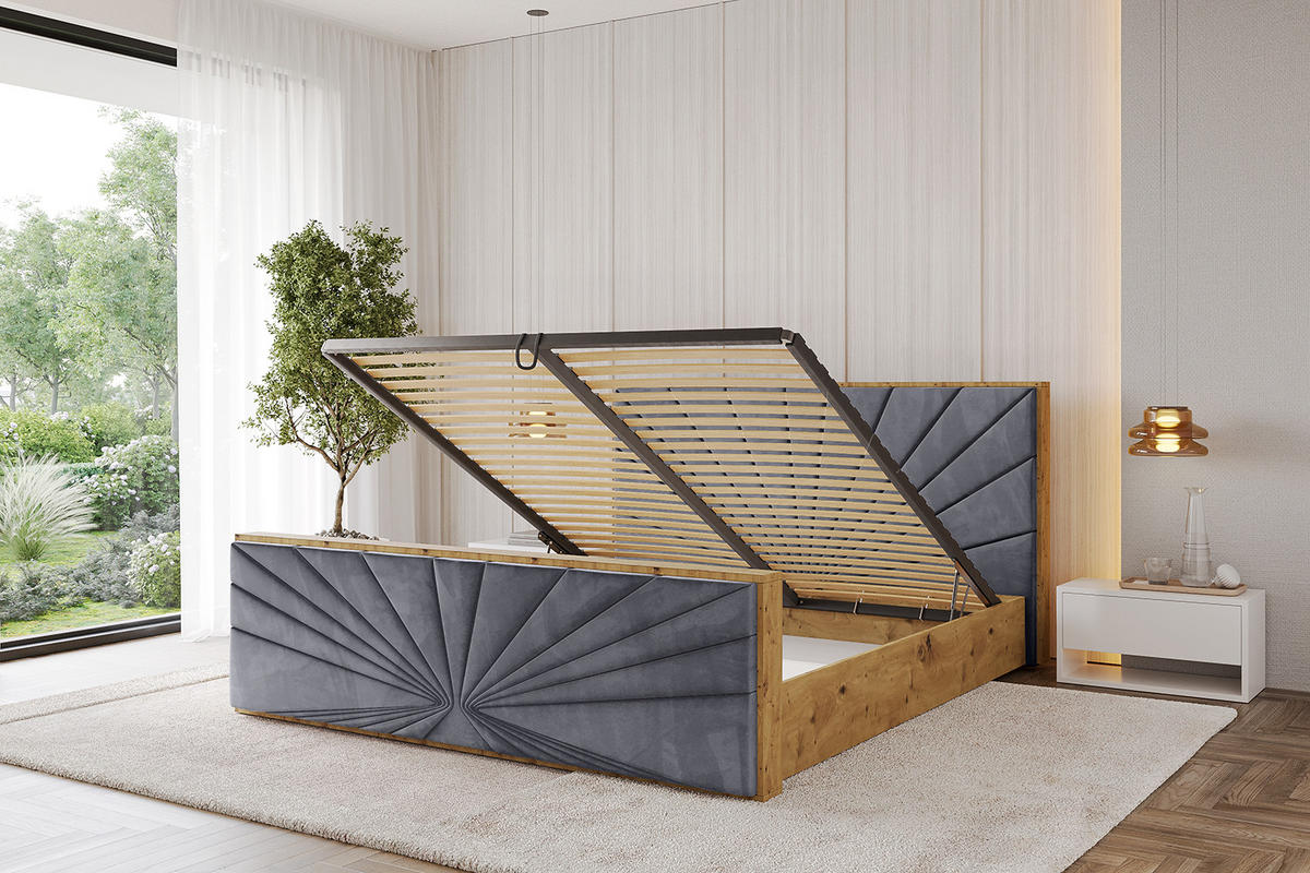 POLSTERBETT mit Bettkasten, Fußteil und Lattenrost, Boxbett mit Matratze H3/H4 - ENZO6-Z 120x200 Dunkelgrau - Dunkelgrau, Holzwerkstoff/Textil (120/200cm) - ALTDECOR