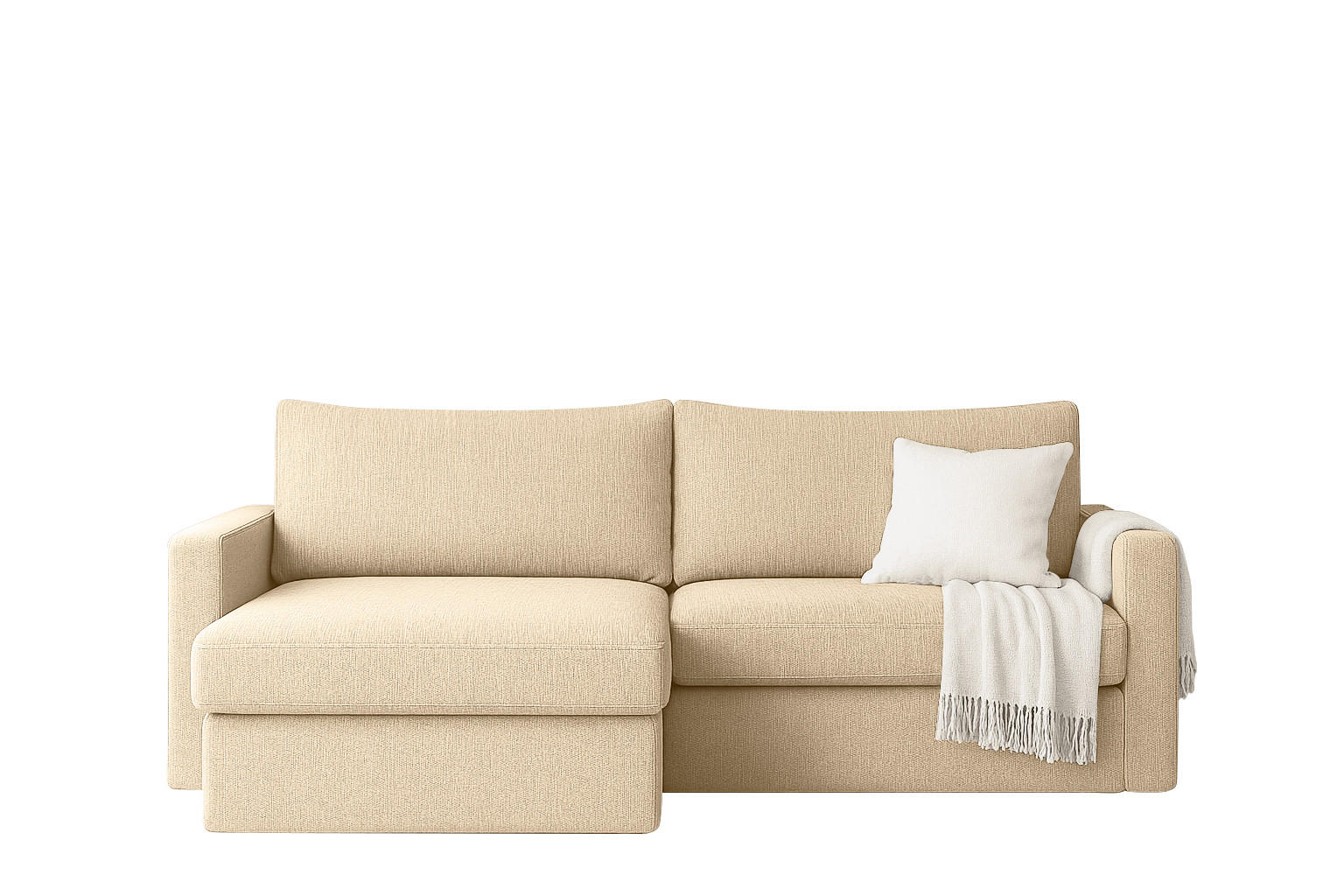 ECKSOFA Mit Schlaffunktion Und Bettzeugablage LUBEKA Stoff Faro Ecru Links - Ecru, Holz (140/147cm) - Kaiser Möbel
