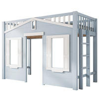 HOCHBETT 90/200 cm in Weiß und Blau mit flexibler Treppe und Fenstergestaltung - Blau, Holzwerkstoff (90/200cm) - Flora Grace