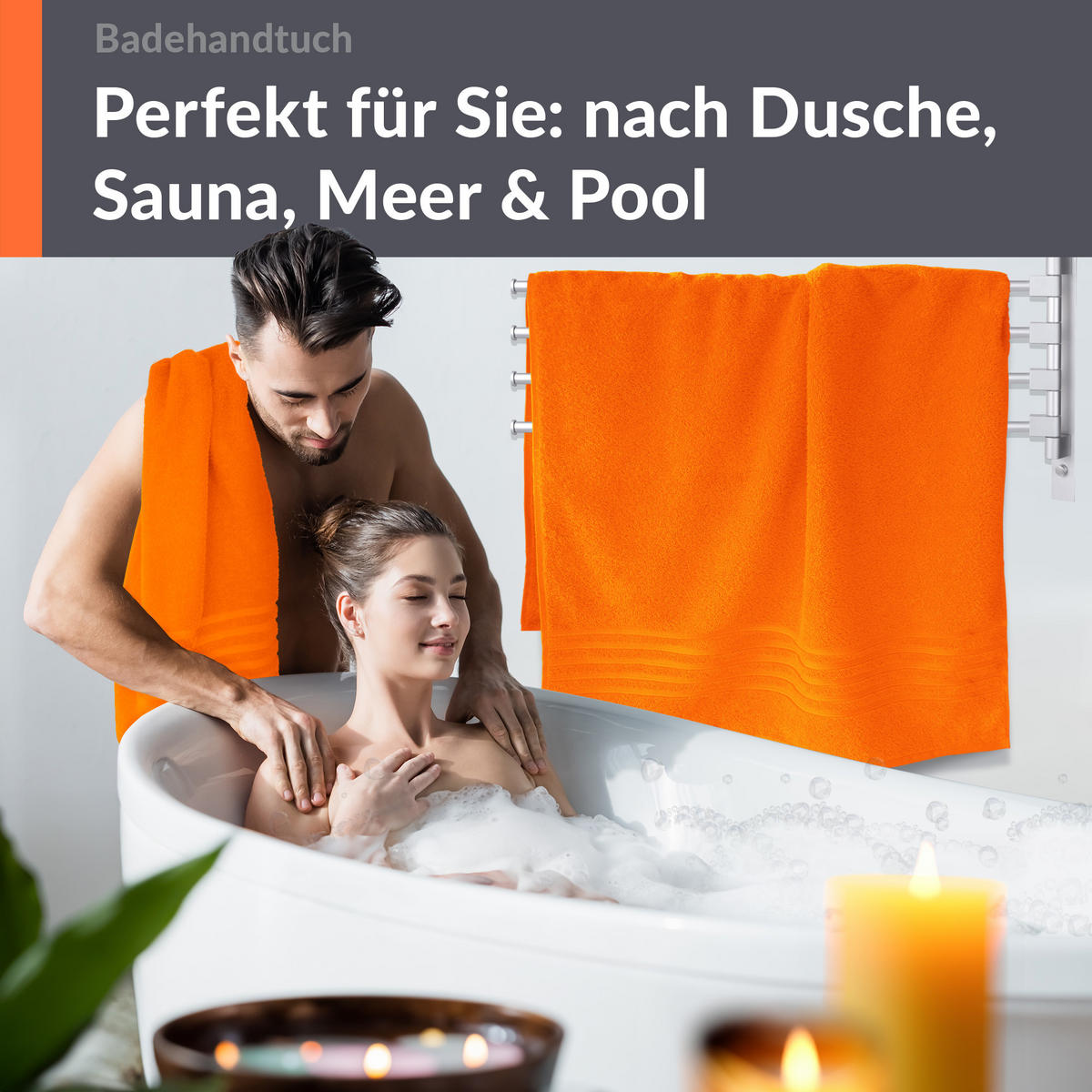 BADETUCH London Clementinen Orange 2er Set 100x150 - Orange, Textil (100/150cm) - Lashuma