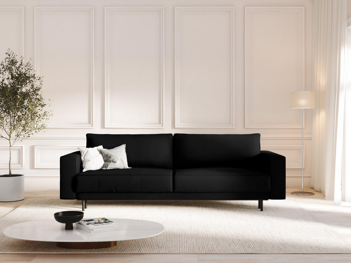 AUSKLAPPBARES-SOFA mit Bettkasten Caro aus Samt schwarz 3 Sitzplätze - Schwarz, Textil (97/93/236cm) - Micadoni