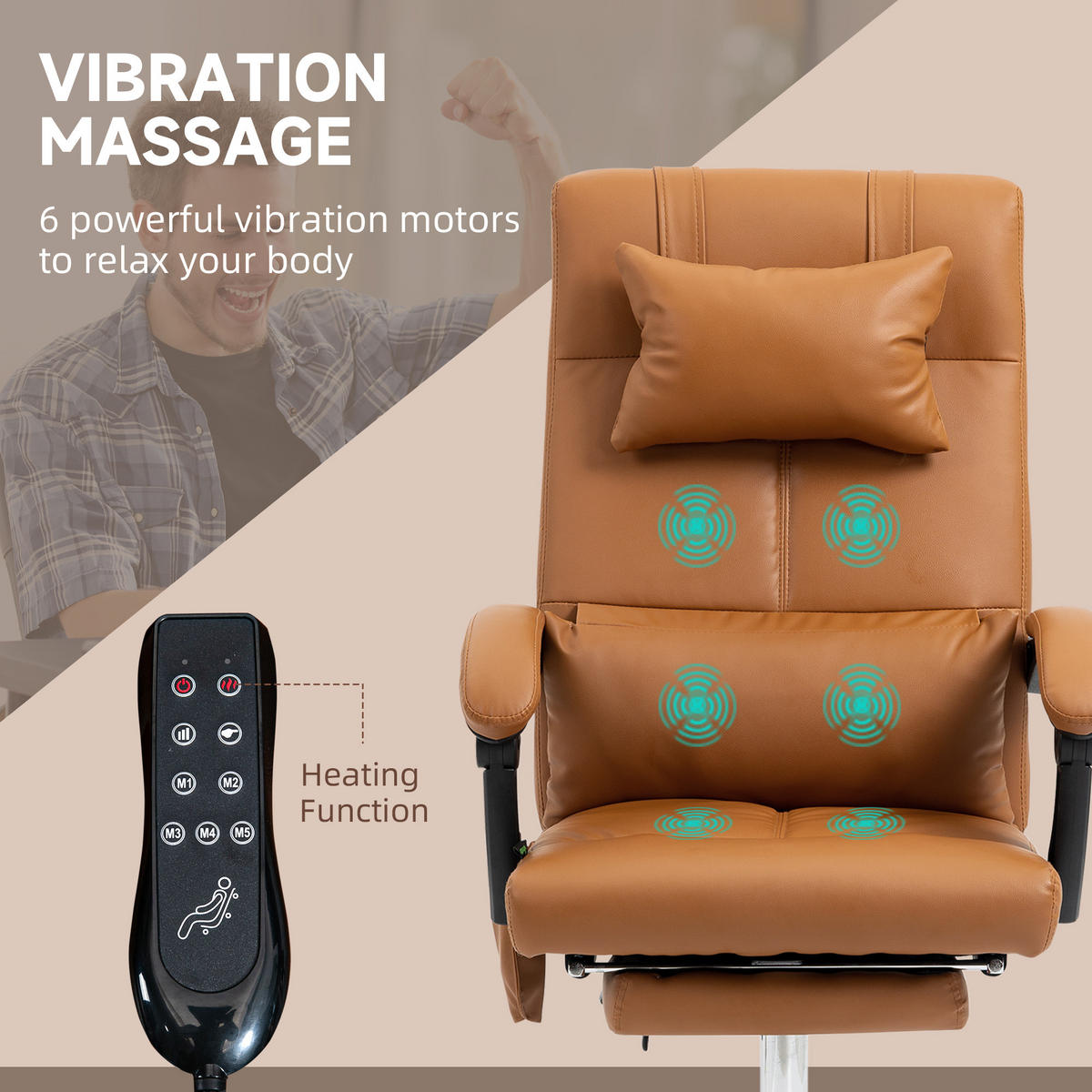 BÜROSTUHL mit Massagefunktion, Ergonomisch Schreibtischstuhl mit Liegefunktion - Braun, Leder (67/122/66cm) - Vinsetto