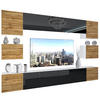 WOHNZIMMERWAND Schrankwand mit LED Wotan Eiche / Schwarz - Eichefarben/Schwarz, Holz (300/180/36cm) - B BELINI GROUP
