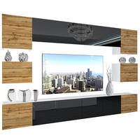 WOHNZIMMERWAND Schrankwand mit LED Wotan Eiche / Schwarz - Eichefarben/Schwarz, Holz (300/180/36cm) - B BELINI GROUP