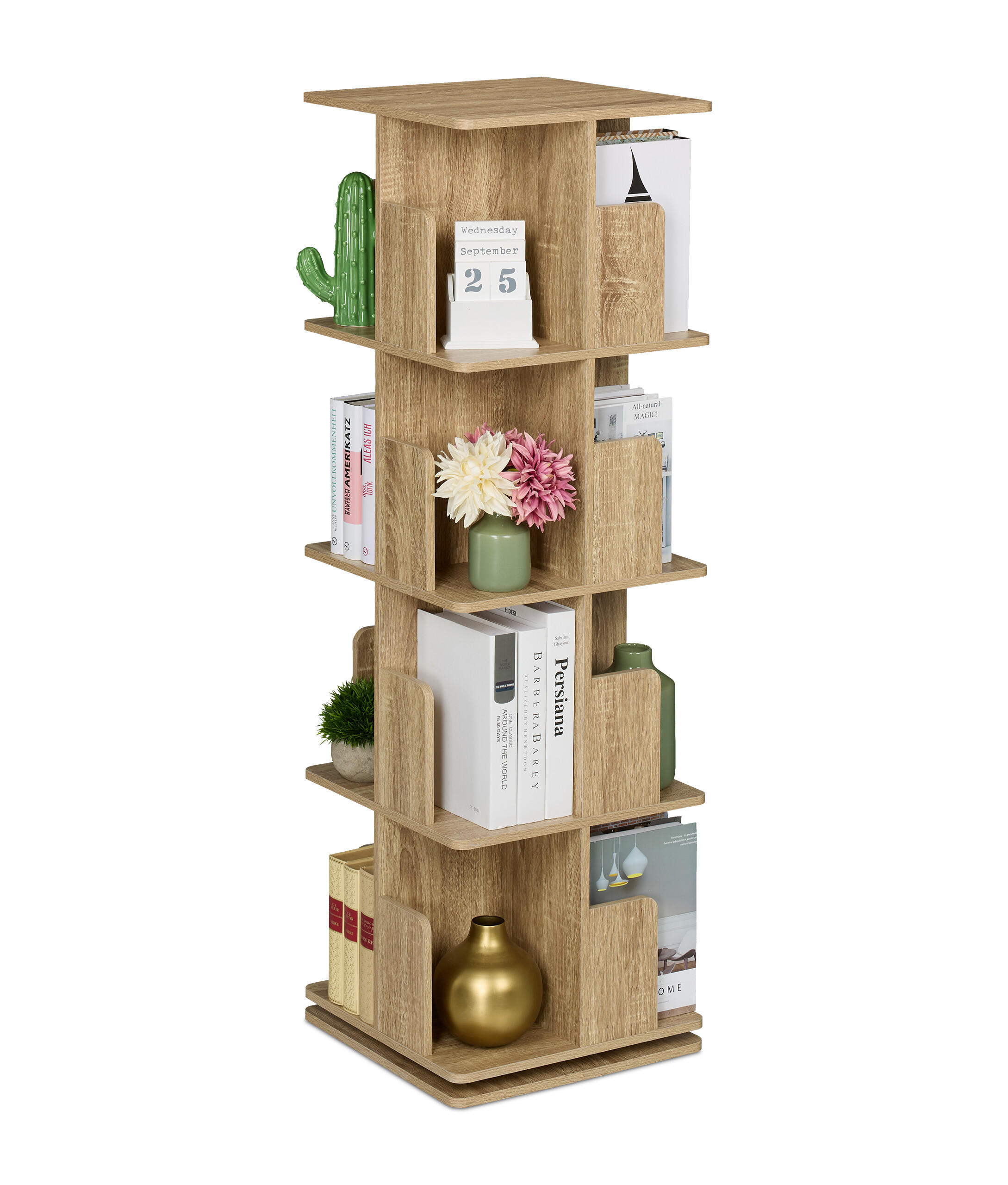 BÜCHERREGAL - Hellbraun, Holzwerkstoff/Metall (39/125.5/39cm) - Relaxdays