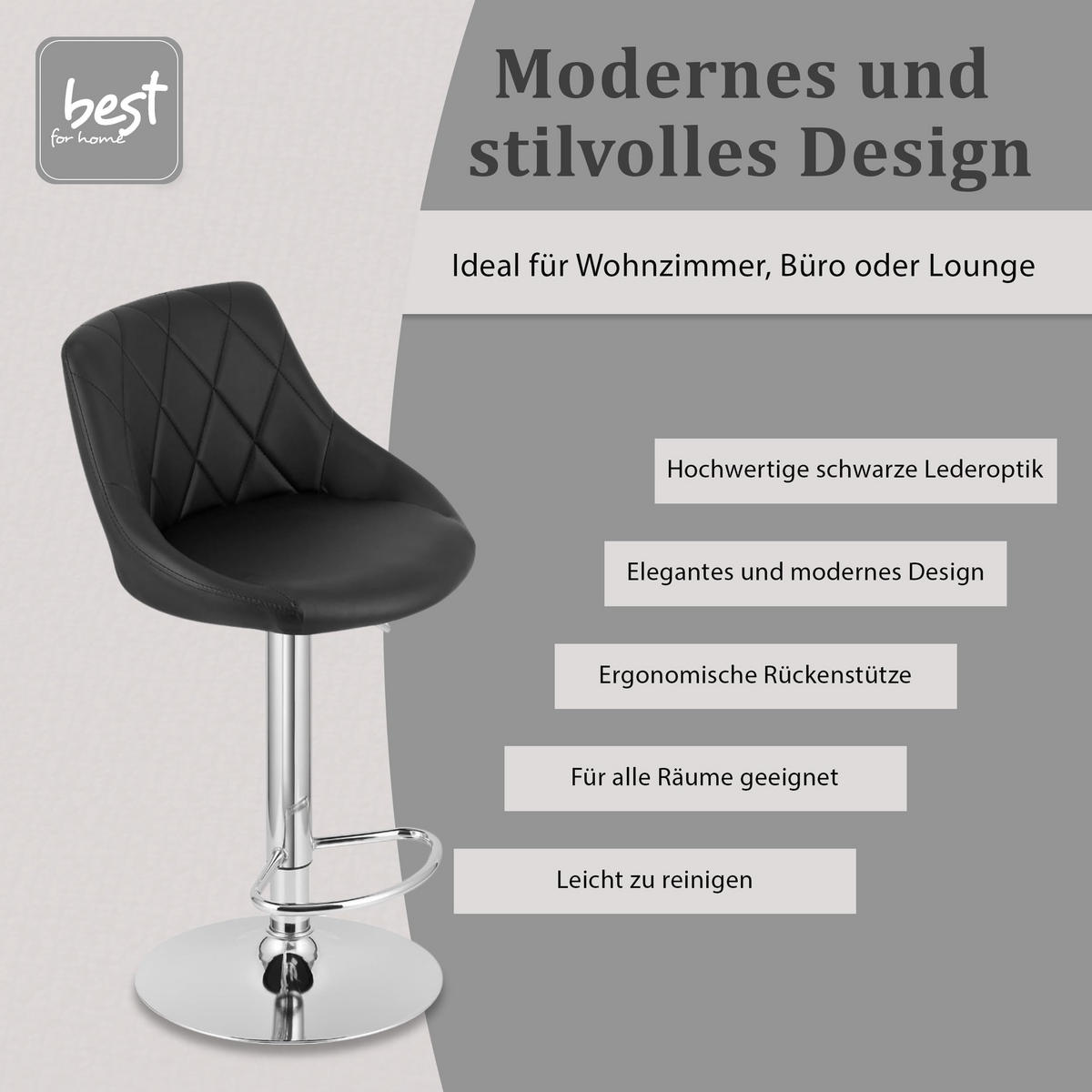 BARHOCKER, drehbar, HÖHENVERSTELLBAR, in Schwarz, Modernes Design - Schwarz, Textil (36/107/38cm) - Best For Home