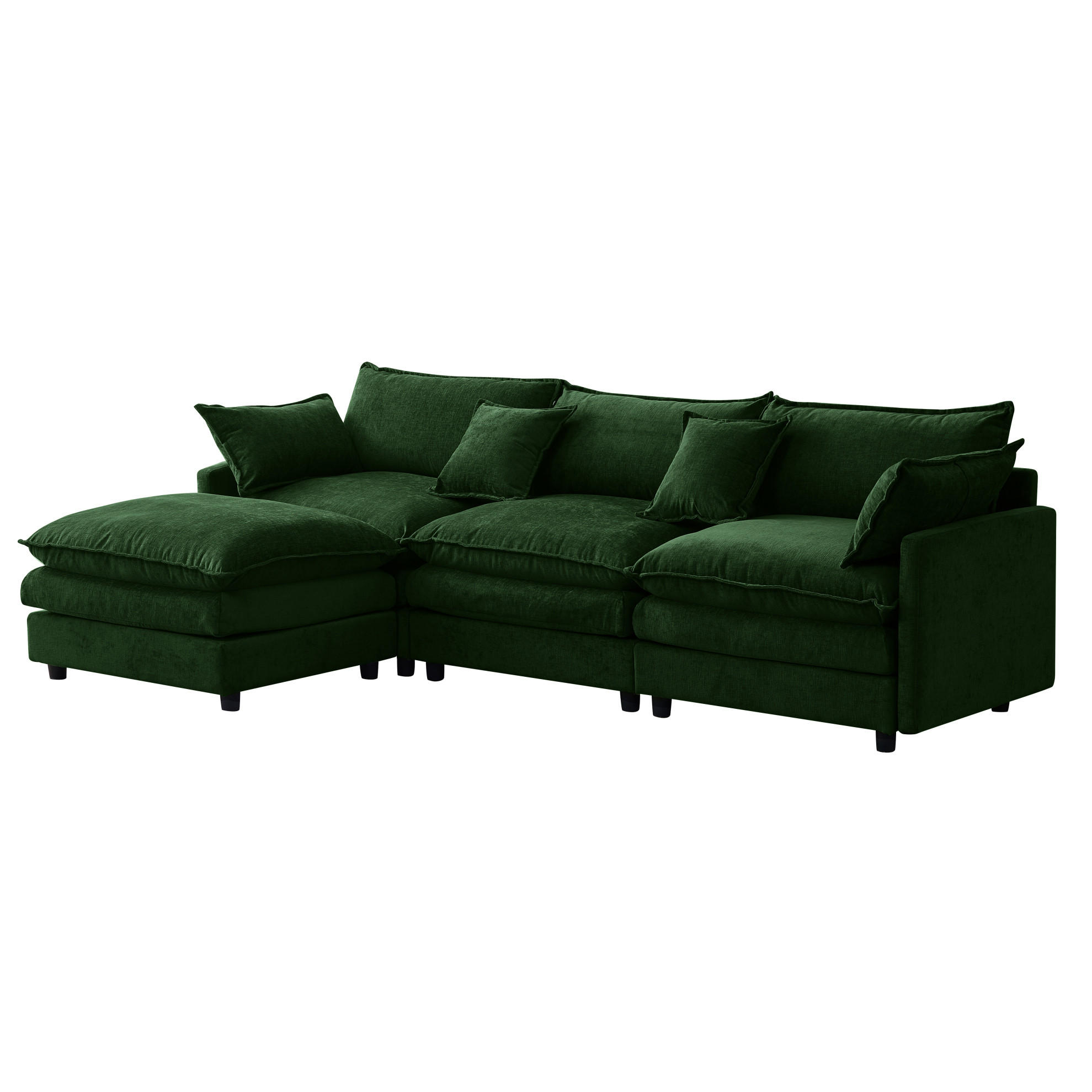 ECKSOFA mit Hocker, modulares 3-Sitzer-Sofa aus Chenille mit Federkern und Massivholzgestell, Grün - Grün, Textil (267/154cm) - Redom