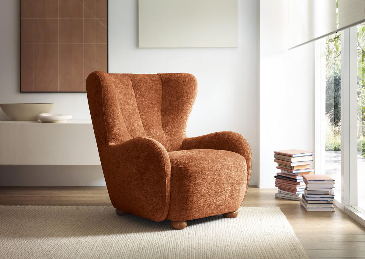 SESSEL MIST, Polstersessel Klassisch Loungesessel, Chenille-Stoff Orange - Orange, Holz/Holzwerkstoff (88/91/100cm) - MASSENO