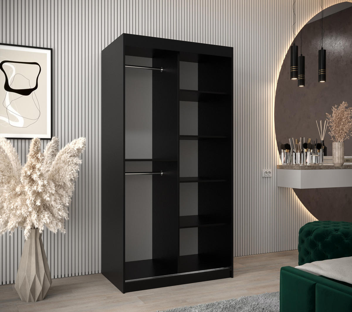 SCHWEBETÜRENSCHRANK 200/100/62 2-türig - Schwarz, Holz/Kunststoff (100/200/62cm) - Abiks Möbel