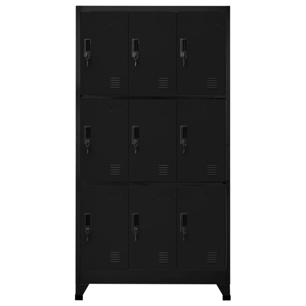 SCHLIESSFACHSCHRANK mit 9 Schließfächern, 90/45/180 cm, aus Stahl, in Schwarz - Schwarz, Metall (90/180/45cm) - vidaXL