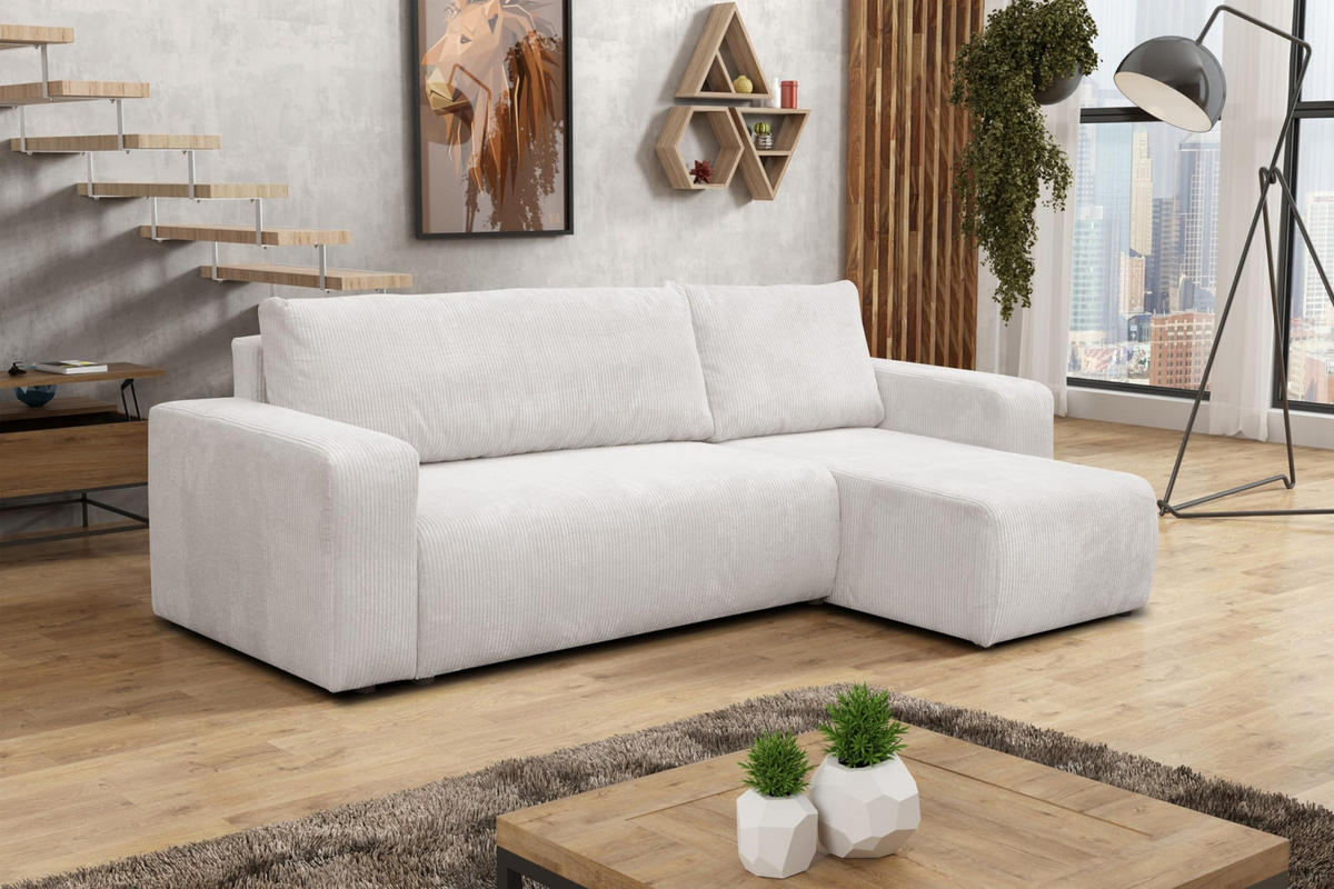 ECKSOFA LUNA mit Schlaffunktion und Bettkasten Cord-Stofff (Beige) - Beige, Textil (244/142cm) - VENASI MÖBEL
