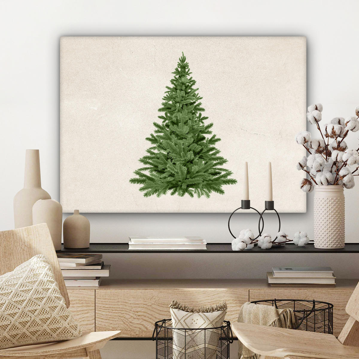 LEINWANDBILD Weihnachtsbaum - Grün - Weihnachten - Feiertage Wandbilder 80x60 cm - Olivgrün, Textil (80/60cm) - MuchoWow