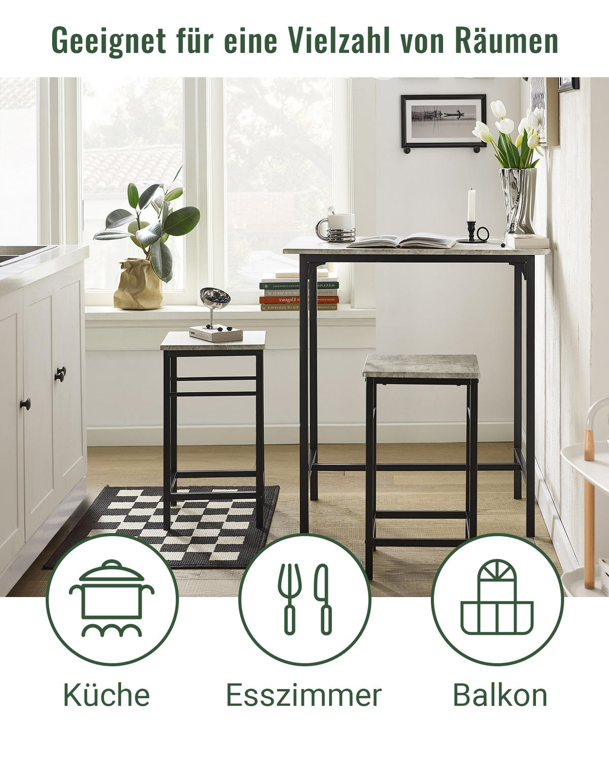 BARTISCH + 2 x BARHOCKER - Grau, Holzwerkstoff (80/88/50cm) - SoBuy