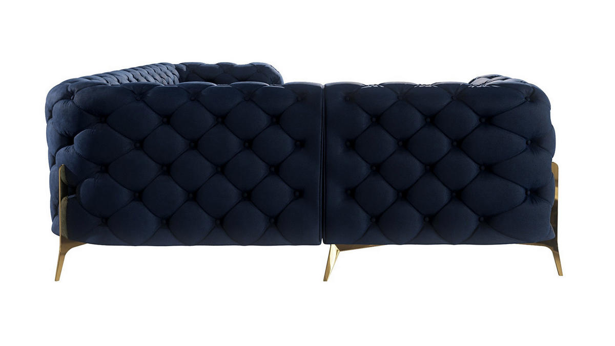 ECKSOFA Chesterfield Lexi Marineblau Samt, Ottomane links - Goldfarben/Dunkelblau, Holz/Textil (264/204cm) - S-Style Möbel